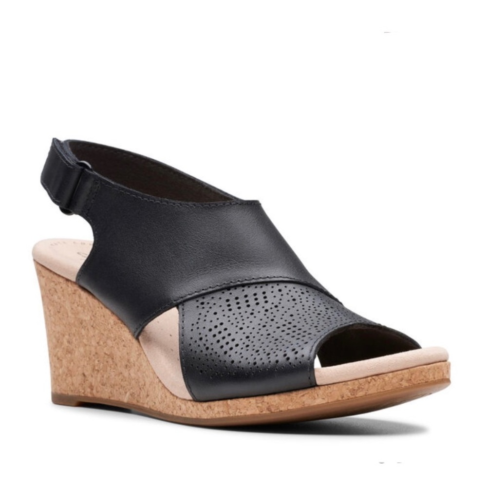Clark’s Ultimate Comfort Collection Perforated Detail Cork Wedge Sandal Black 8